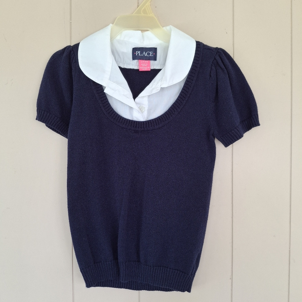 Children's Place Navy 2-in-1 Short Sleeved Uniform Sweater Size 5/6